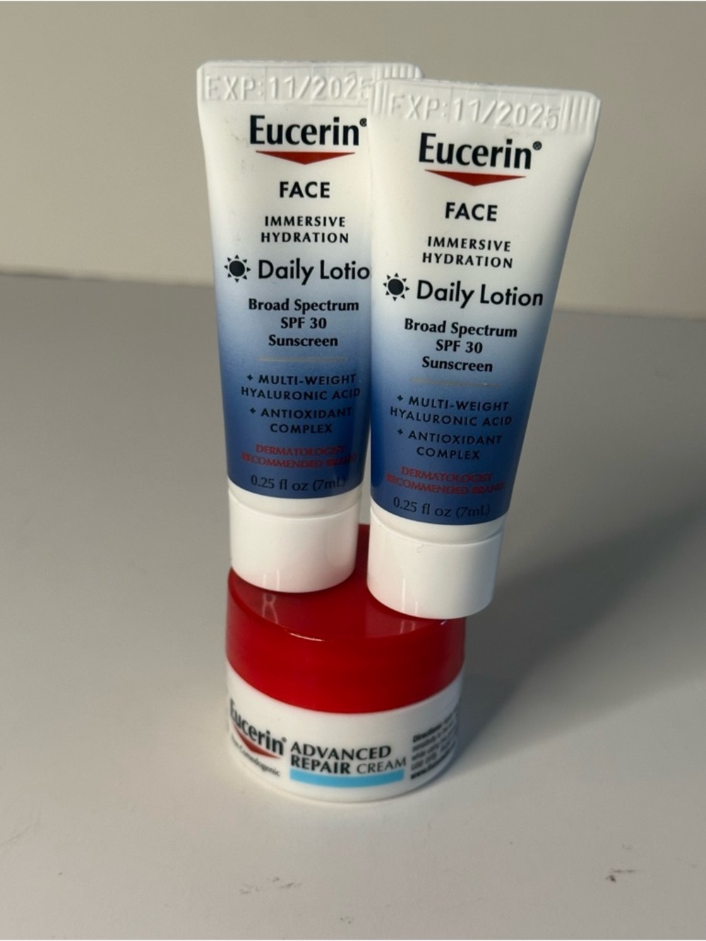 Eucerin Daily Hydration Lotion SPF30 & Advanced Repair Cream 3Pk .25oz Exp1125